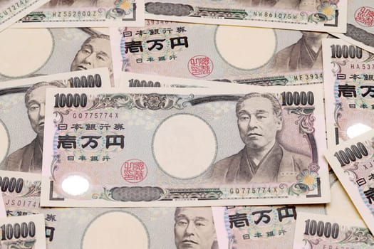 Background of japanese ten thousand yen, view of cash money yen