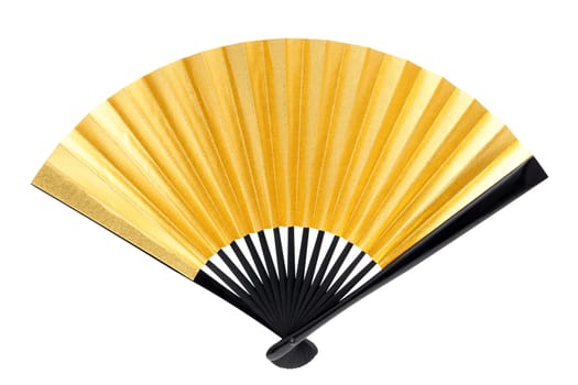 chinese style golden hand fan isolated on white background