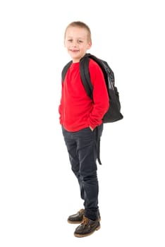 Young boy posing ready to go back to school