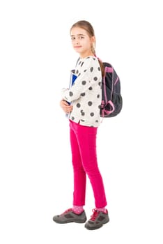 Young girl student posing isolated in white