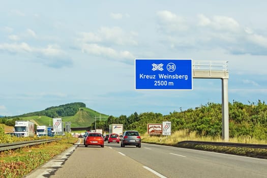 Weinsberg, Germany - June 28, 2017: Highway A6 (Autobahn) near town Weinsberg, interchange "Kreuz Weinsberg"""