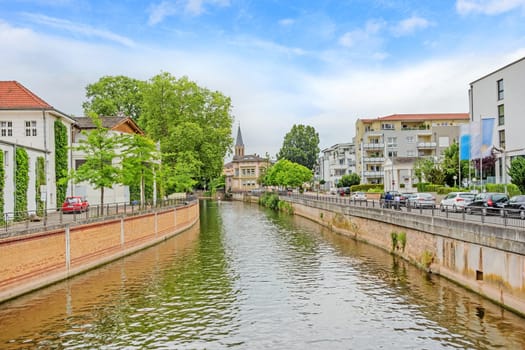 Inner city of Bad Kreuznach, river Nahe in front