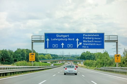 Highway A81(Autobahn) near town Pleidelsheim, exit Freiberg / Marbach (Neckar) / Steinheim (Murr) - direction Stuttgart / Ludwigsburg