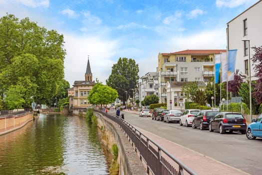 Inner city of Bad Kreuznach, river Nahe in front