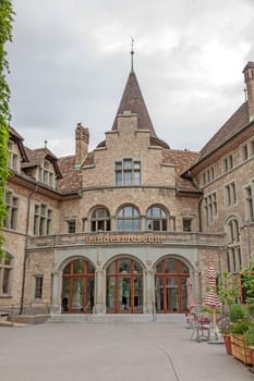 Zurich, Switzerland - June 10, 2017: State Museum Zurich, entrance labeled with Landesmuseum