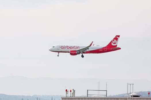 Stuttgart, Germany - May 06, 2017: airberlin Airbus airplane during landing