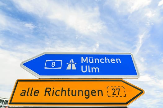 Traffic sign - Freeway sign Munich (Munchen) / Ulm A8 - all directions (alle Richtungen B27)