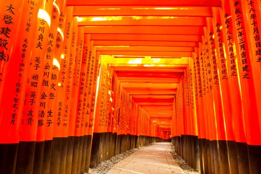 The beautiful orange color temple at Kyoto, Japan