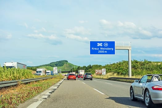 Weinsberg, Germany - June 28, 2017: Highway A6 (Autobahn) near town Weinsberg, interchange "Kreuz Weinsberg"""
