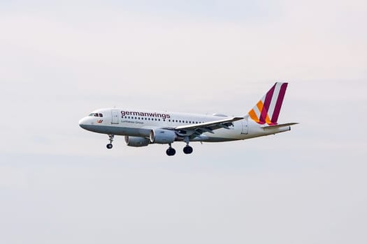Stuttgart, Germany - May 06, 2017: Germanwings Airbus A319 airplane during landing