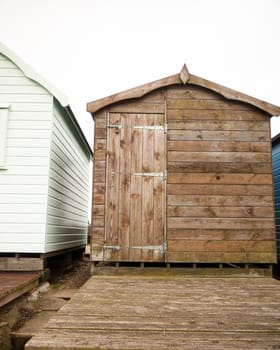 close up of wooden hut door at beach old rustic interesting  England  UK