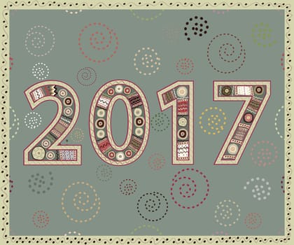 Happy New Year 2017 handmade. Christmas vector illustration.
