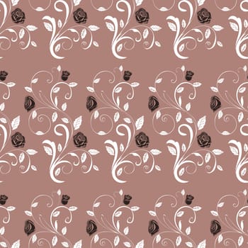 Retro seamless pattern branches roses. Vector illustration.