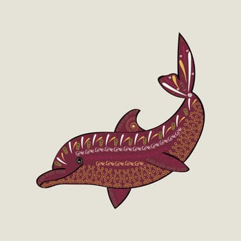 Dolphin sea animal ornament silhouette. Art vector illustration.