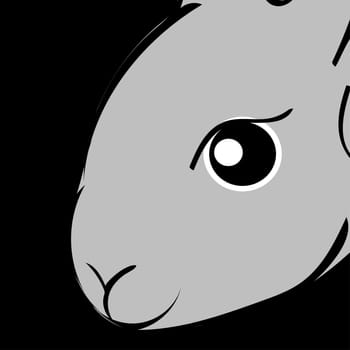Grey easter rabbit black background Animal. Vector Illustrator Easter Bunny.