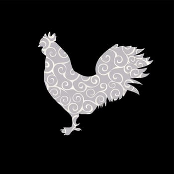 Cock Vintage silhouette pattern bird black background. Vector illustration.