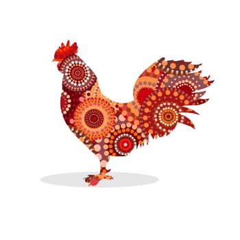 Cock silhouette ethnic pattern bird. Vector illustration.
