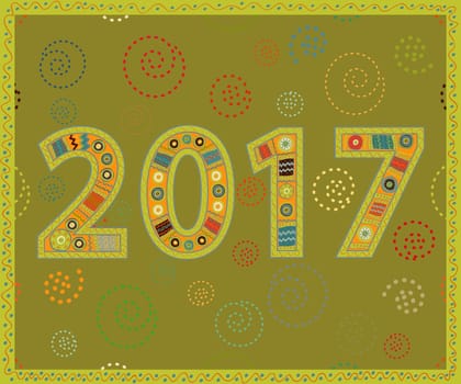 Happy New Year 2017 handmade. Christmas vector illustration.