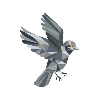 Illustration of an Old World Sparrow flying set on isolated background done in Low Polygon style.