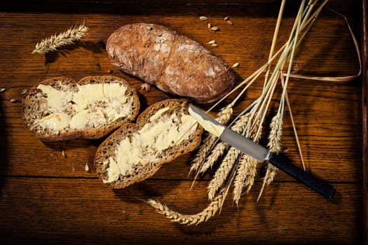 Whole wheat bread with butter,studio