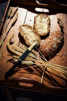 Whole wheat bread with butter,studio