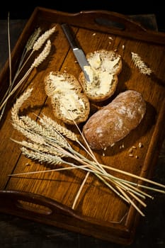 Whole wheat bread with butter,studio