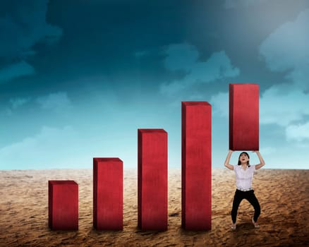 Asian business woman lifting block of chart. Business challenge concept