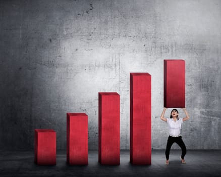 Asian business woman lifting block of chart. Business challenge concept