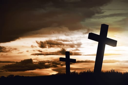 Wooden christian cross. Religious concept image