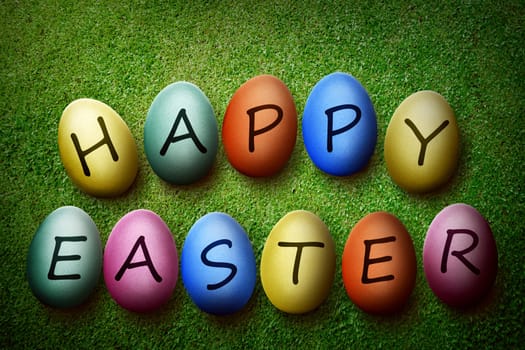 Colorful egg with happy easter typing. Happy easter concept