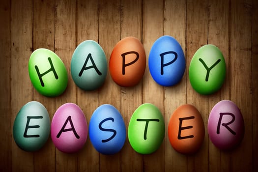 Colorful egg with happy easter typing. Happy easter concept
