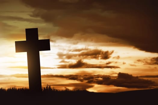 Wooden christian cross. Religious concept image