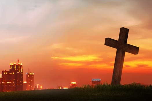 Wooden christian cross. Religious concept image