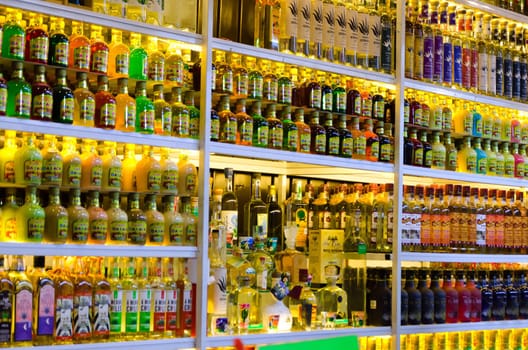 OAXACA, MEXICO -.MARCH 5: Different types of mezcal bottles in a marketplace in Oaxaca, Mexico on March 5, 2017