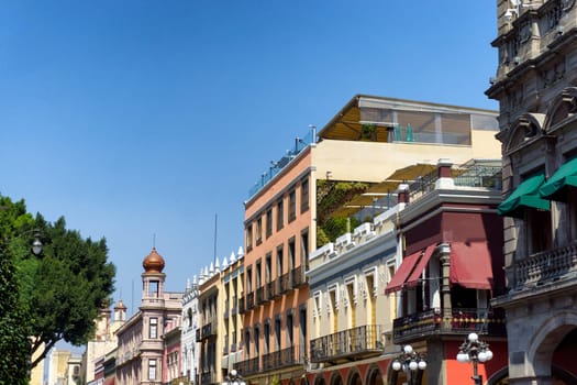 View of buildings in the historic center in Puebla, Mexico