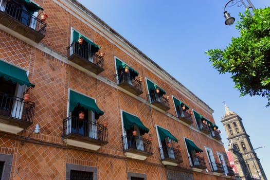 Building in the street in downtown Puebla, Mexico
