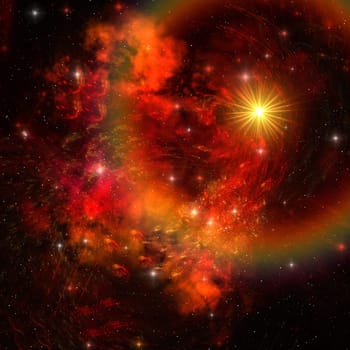 Rays of energy radiate out from the explosion of a superstar.