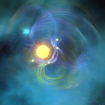 This nebula has many large suns orbiting its center core.