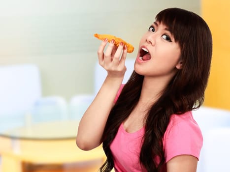 Asian pretty woman eating japanese food. Eat concept
