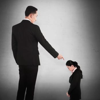 Concept of accused business woman with fingers pointing