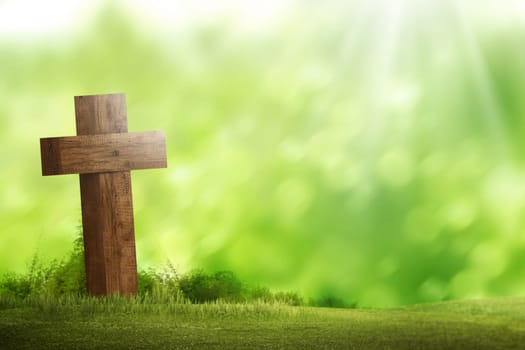 Wooden christian cross. Religious concept image