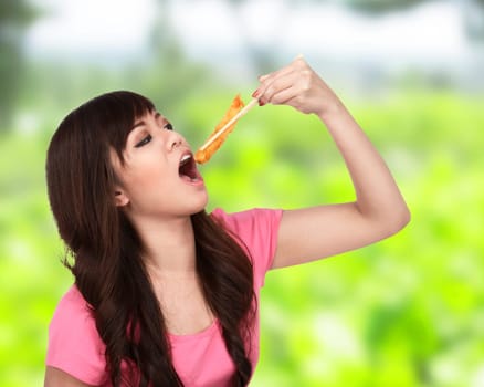 Asian pretty woman eating japanese food. Eat concept