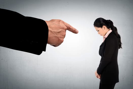 Concept of accused business woman with fingers pointing