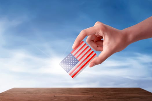 Woman hands in an election shall give her vote. USA election day background or concept