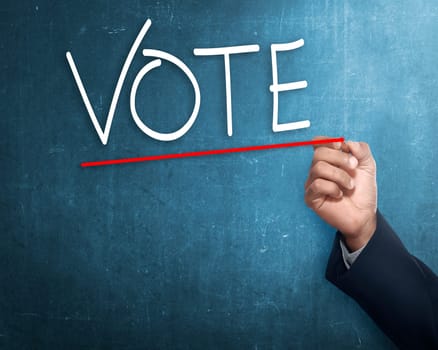 Handwriting Vote with red underline. Election day background or concept