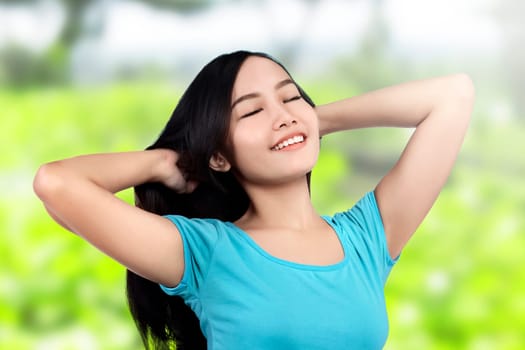 Free happy woman enjoying nature. Freedom concept