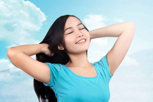 Free happy woman enjoying nature. Freedom concept