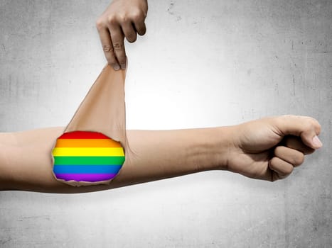 Hand open skin with LGBT flag inside. Freedom conceptual