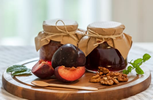 village style plum jam light blurred background