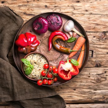 Stuffed red pepper with meat,rice and vegetables